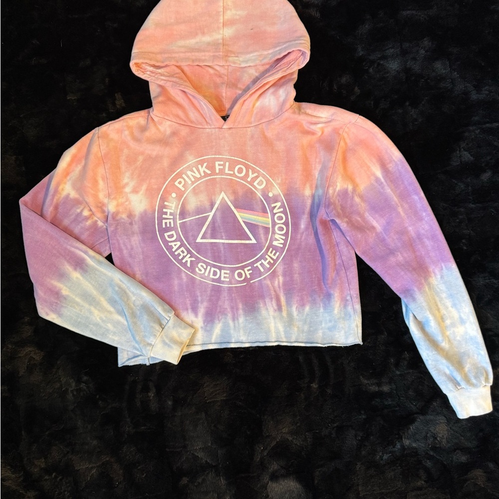 Pink Floyd Dark Side of the Moon Tie Dye Cropped Hoodie XS Pastel Graphic Shirt